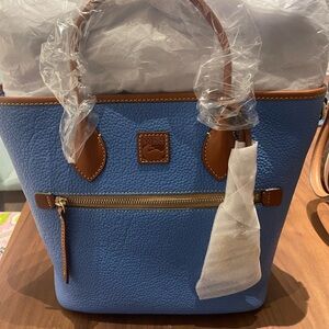 Dooney & Bourke Blue and Tan Tote Bag with Structured Design